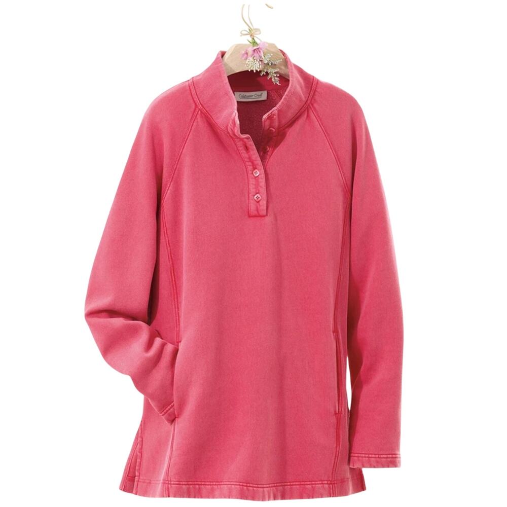 Coldwater Creek Weekend Popover Sweatshirt XL Pink, Cabincore. HenleySweatshirt.